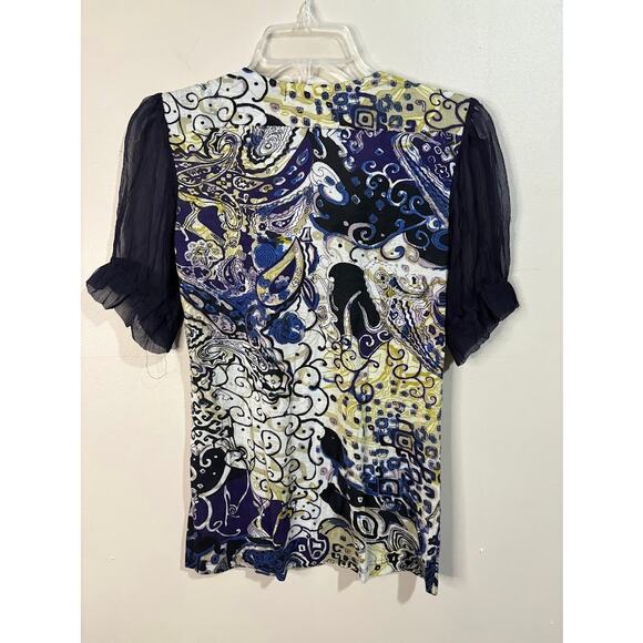 Alberto Mikali Abstract Print Beaded Short Sleeve Top Size Small NWT - Picture 6 of 10
